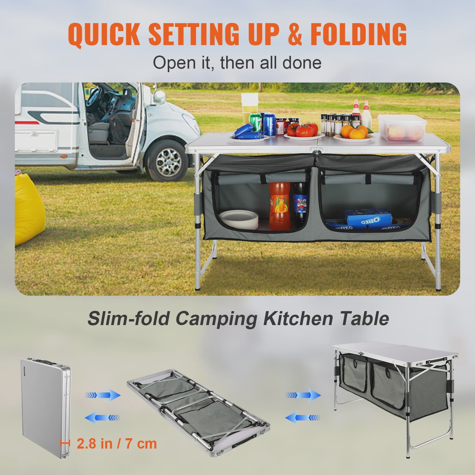 Opvouwbare Camping Keukentafel met 2 Opbergvakken - Snel Op te Zetten