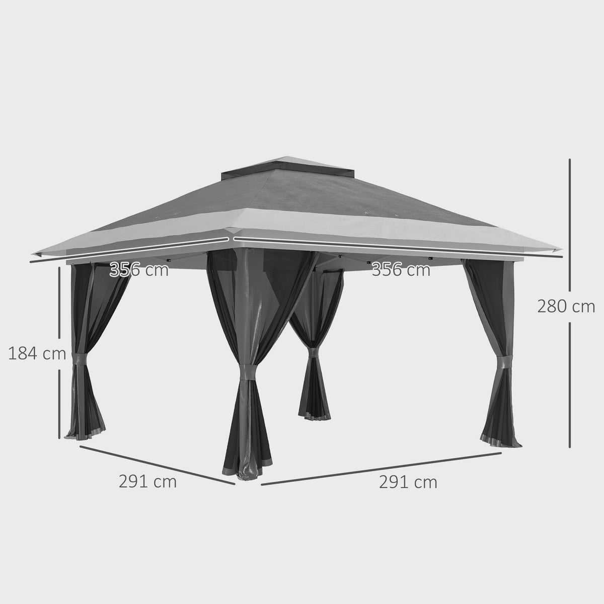 Outsunny Partytent 3.6x3.6m met 4 UV-beschermende Mesh Zijwanden