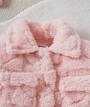 Schattige Baby Meisjes Set: Roze Pluche Jasje, Lange Broek & Top