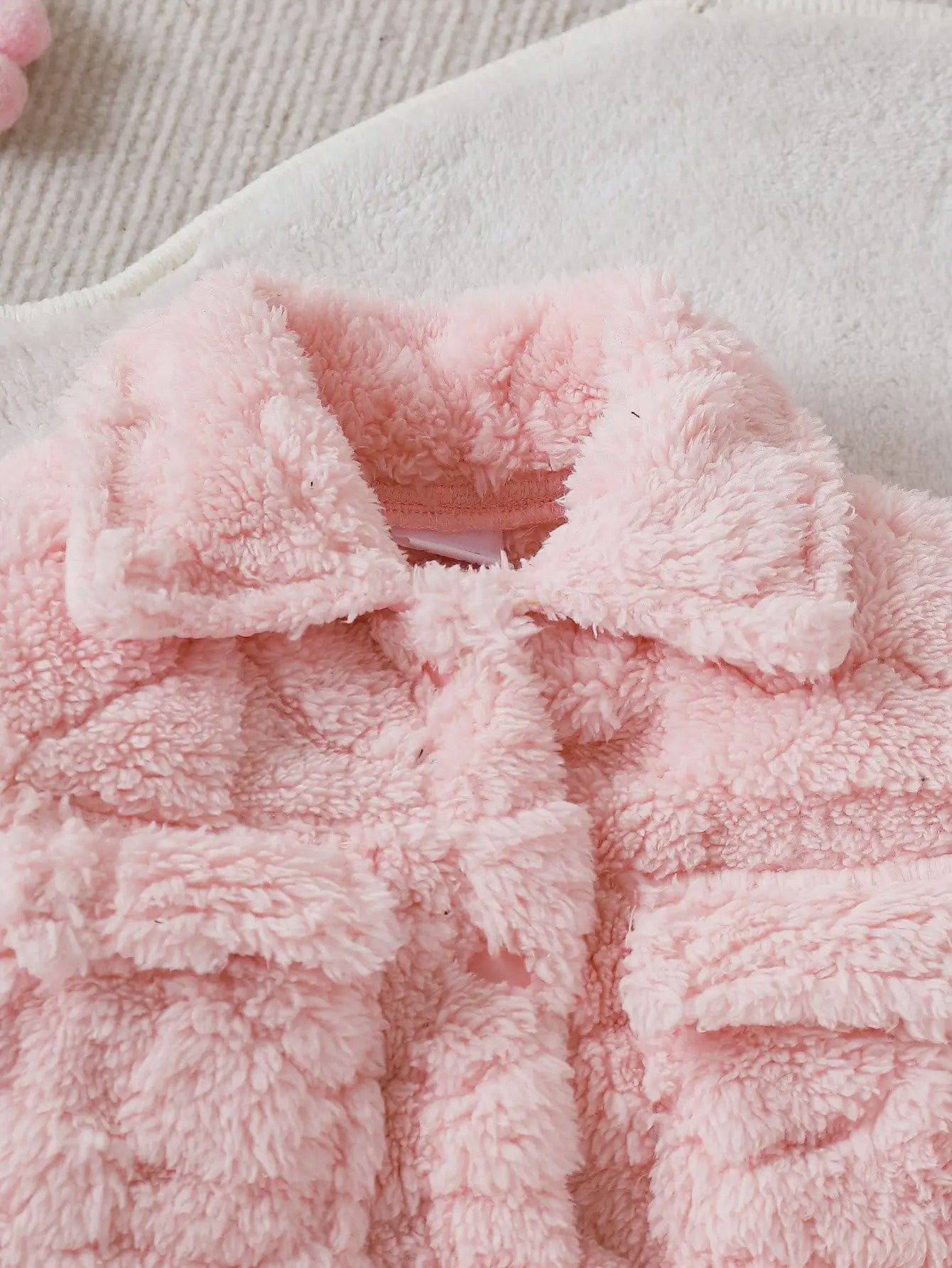 Schattige Baby Meisjes Set: Roze Pluche Jasje, Lange Broek & Top