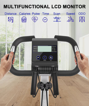 GartistGO foldable exercise bike, 8 resistance levels, with heart rate sensors, LCD stationary fitness bike for indoor cycling With extra-thick yoga and Pilates mat