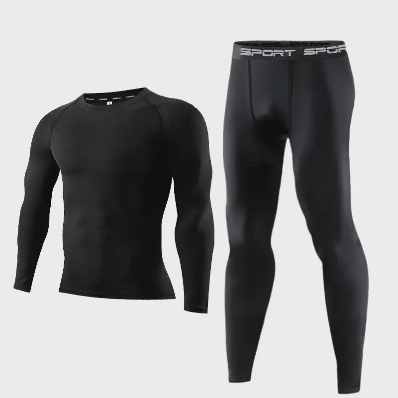 Heren Compressie Sportkleding Set - Long Sleeve Top & Broek voor Fitness, Hardlopen, Yoga