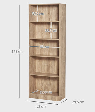 HOMCOM Boekenkast 5 Niveaus - Natuurlijk Hout Design - 63x29,2 cm