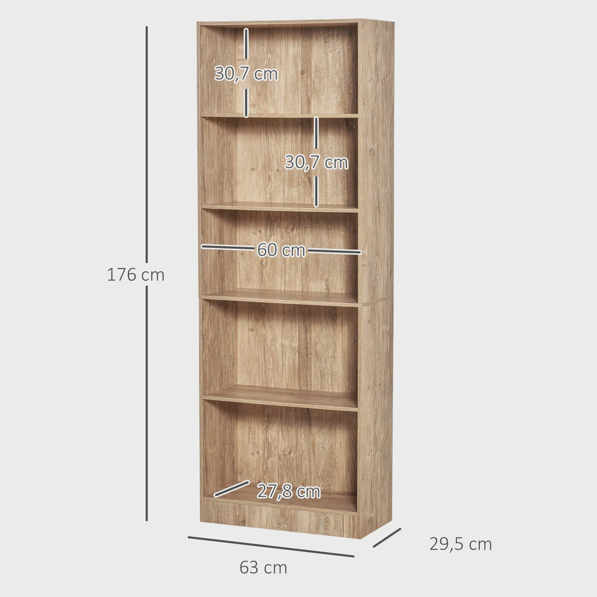 HOMCOM Boekenkast 5 Niveaus - Natuurlijk Hout Design - 63x29,2 cm