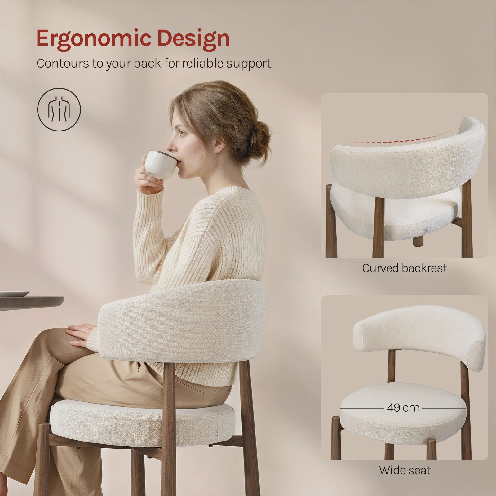 Set van 2 Mid-Century Modern Eetkamerstoelen - Chenille Gestoffeerd met Metalen Poten - Ergonomisch & Stijlvol