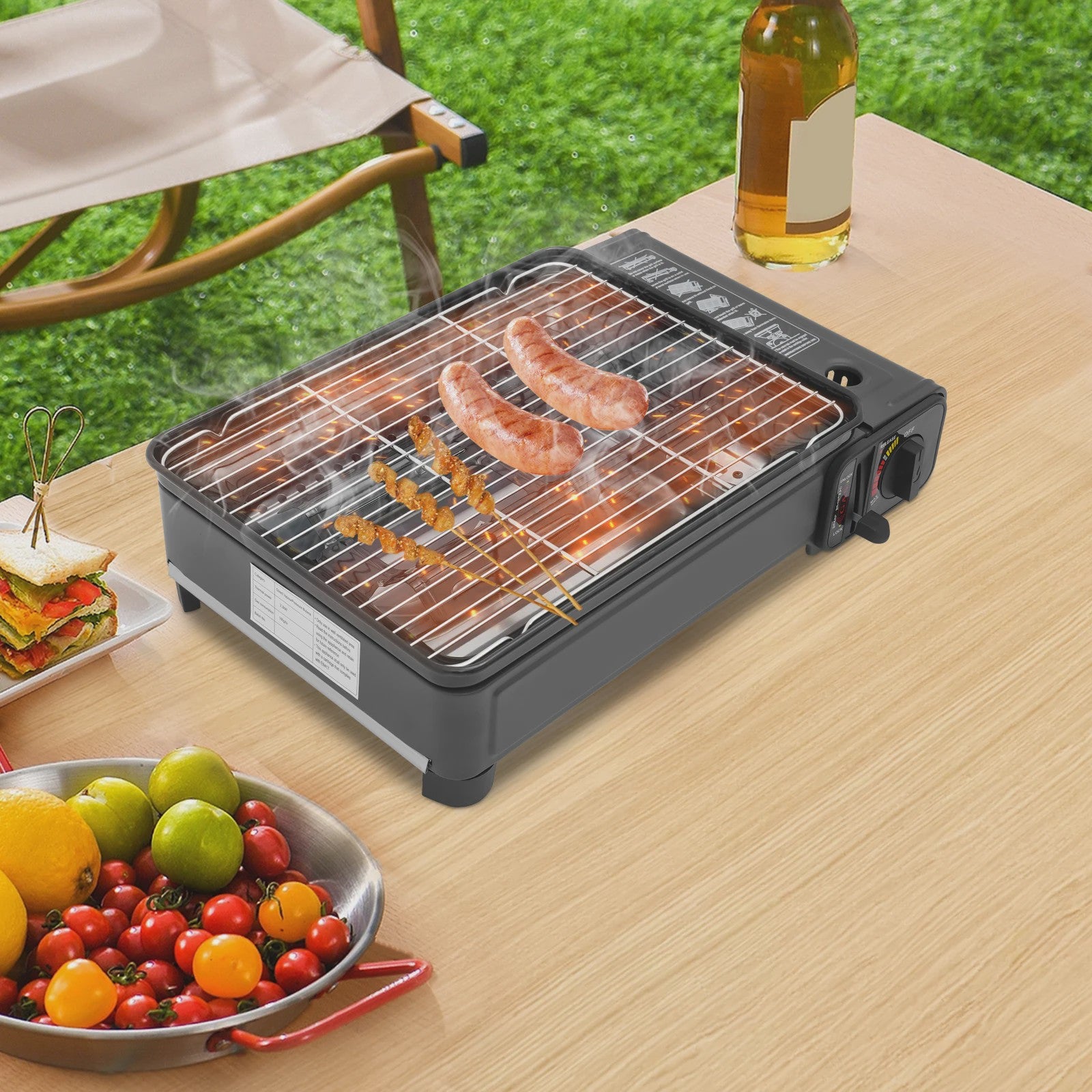 Draagbare Gas BBQ Grill & Kooktoestel - 2.2KW Outdoor Camping LPG/Butaan met Koffer