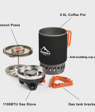 Widesea Draagbare Camping Koffiezetter Set met French Press & Gasbrander 0.9L