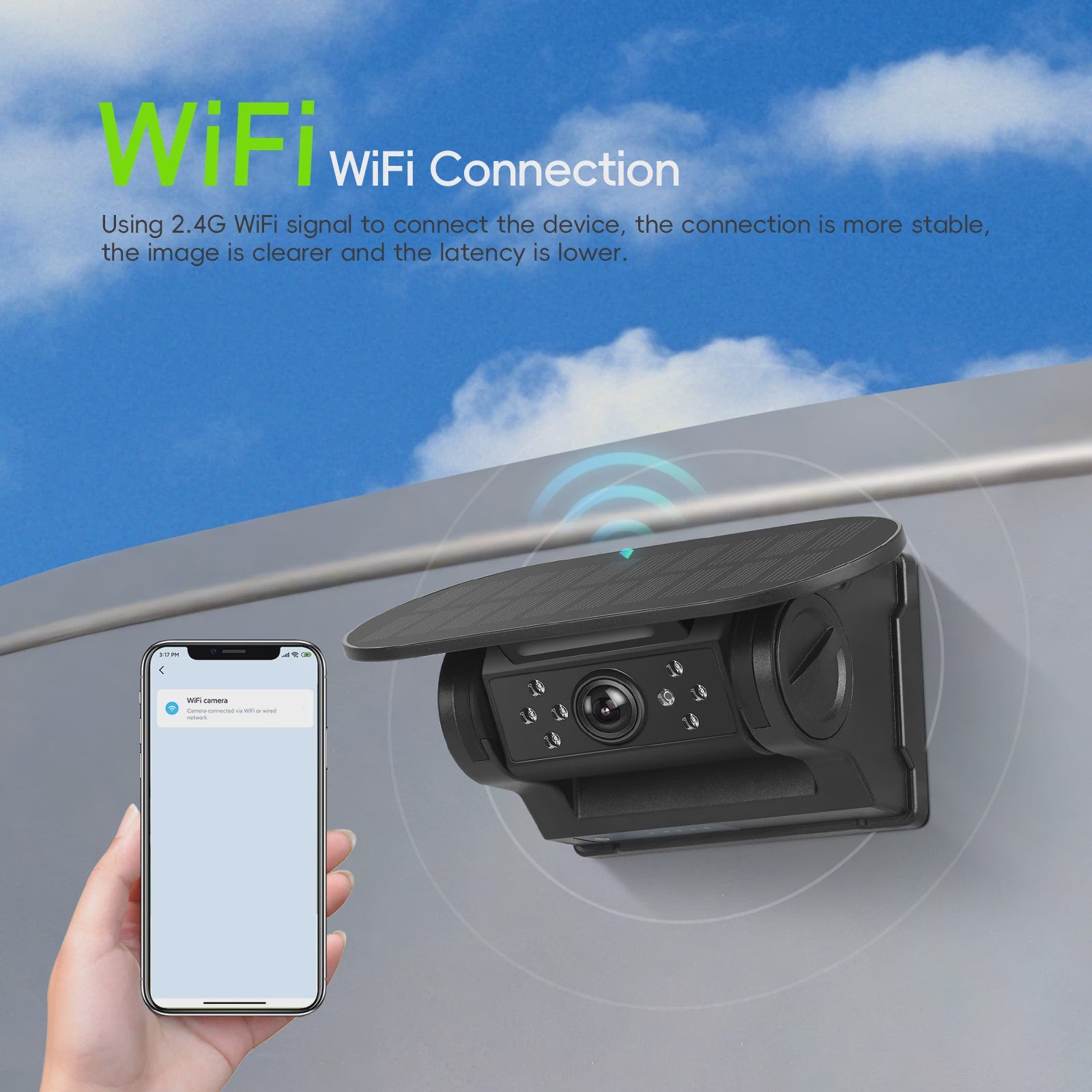 Draadloze Solar Auto Camera met WiFi, Nachtzicht & 720P HD Beeld