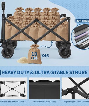 Robuuste Outdoor Campingwagen met 8" Wielen en Verstelbare Handgreep - Opvouwbaar All-Terrain Trolley