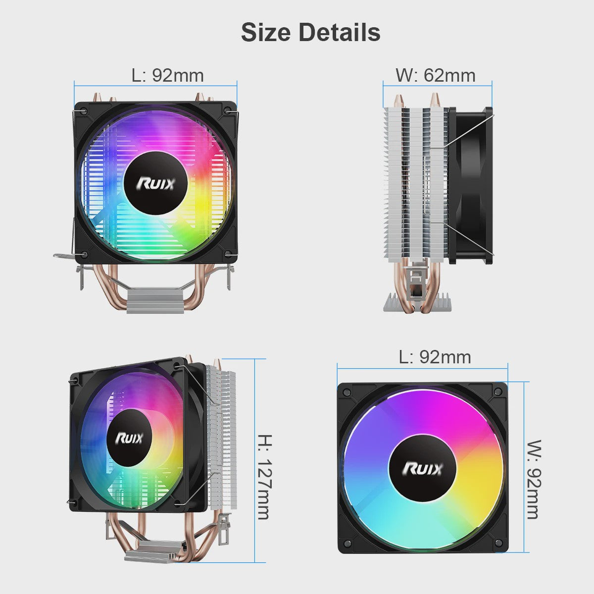 Ruix X2000 CPU Cooler: Stille Koeling met Rainbow RGB Ventilator & 2 Heatpipes