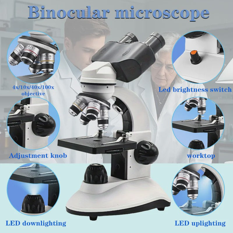 Professioneel Binoculair Optisch Microscoop (40x-5000x) met LED Verlichting en 4-Hole Revolver