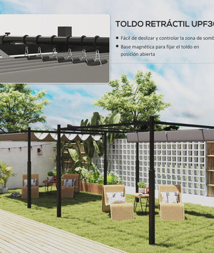 Outsunny Tuinpergola 3x3m met Intrekbaar Dak - Grijze Kleur