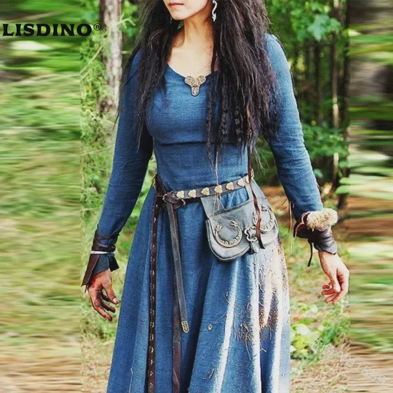 Middeleeuwse Maxi Jurk voor Dames - Vintage Elf/Renaissance Stijl met Lange Mouwen