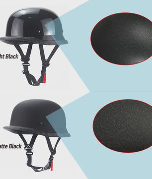 Vintage Motorhelm Half Shell Duits Stijl - DOT Goedgekeurd - Mat Zwart & Glans Zwart