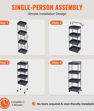 4-Laags Rolbare Opbergkar met Wielen - Keuken, Kantoor & Woonkamer Organizer