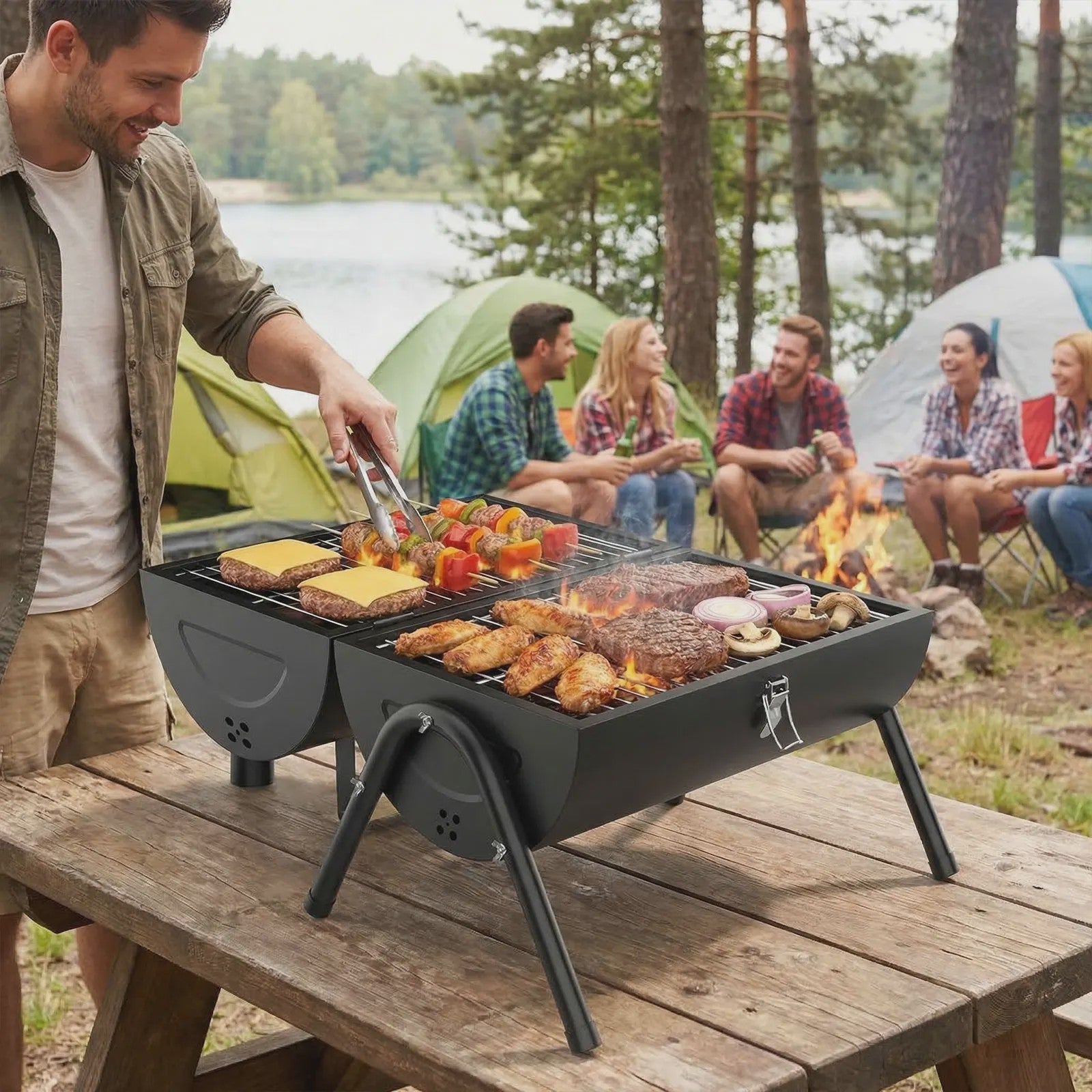 Draagbare Houtskool BBQ Grill - Compacte Barbecue voor Camping & Outdoor