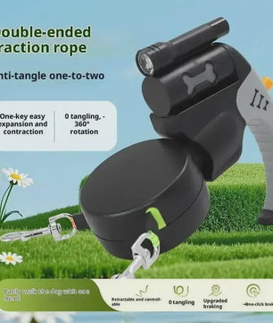 Automatische Dubbele Hondenlijn met LED-lamp en 3M Uittrekbaar Touw voor 2 Honden