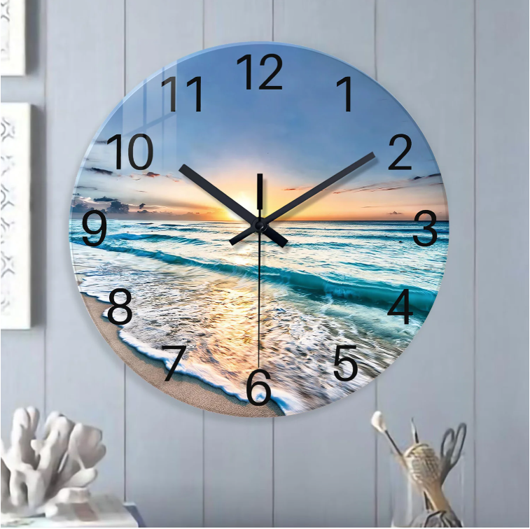 Moderne Marmerlook Wandklok van Gehard Glas – Stille Quartz Klok voor Woonkamer