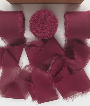 Handgemaakte Satijn Chiffon Lint Set - 3 Rollen van 5m met Rafeleffect voor Bruiloft, Cadeau & DIY Decoratie