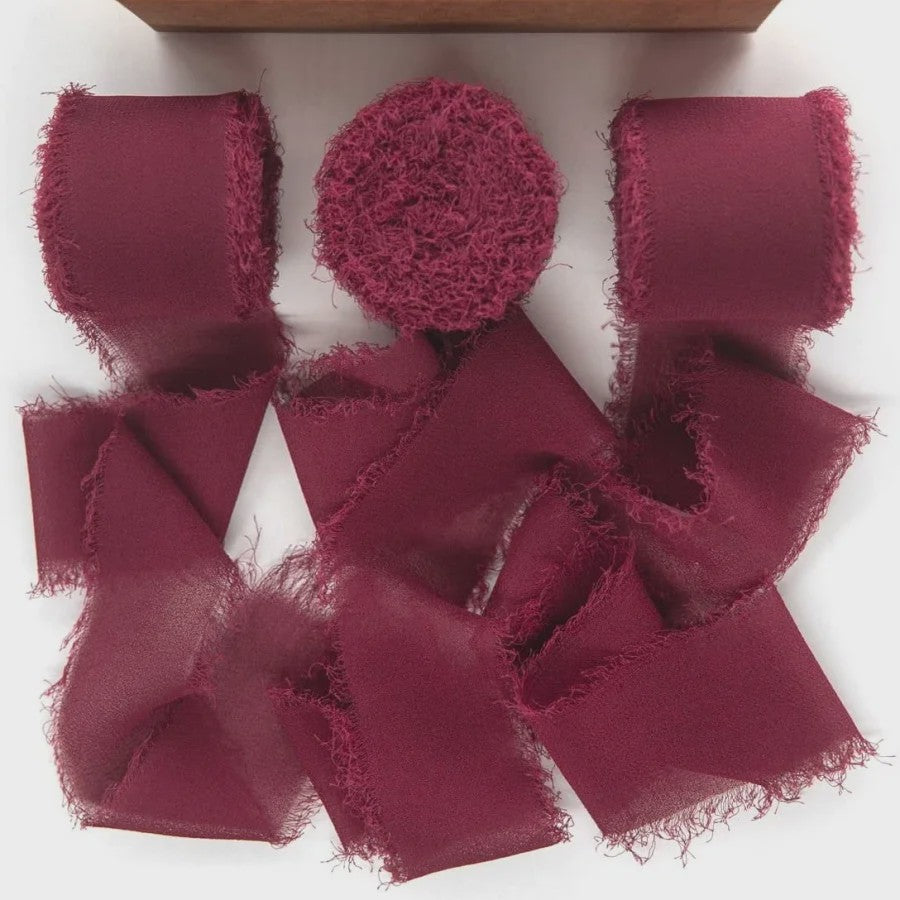 Handgemaakte Satijn Chiffon Lint Set - 3 Rollen van 5m met Rafeleffect voor Bruiloft, Cadeau & DIY Decoratie