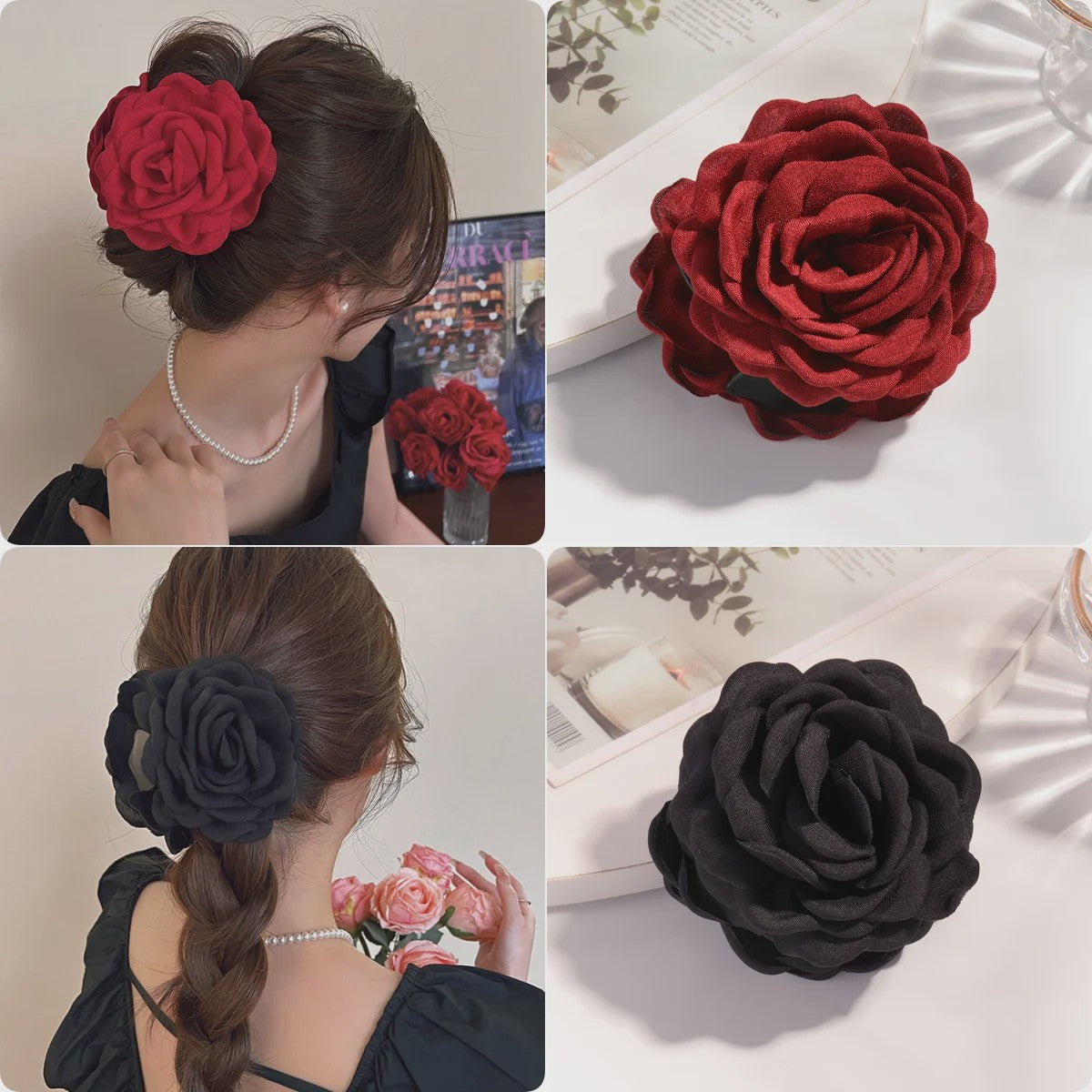 Bloem Haarclip Dames - Katoen Stof Rozen Klip - Medium Maat - Koreaanse Stijl Haarsieraad