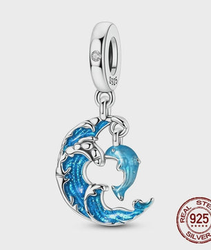 925 Sterling Zilveren Bedel Set: Dolfijn, Zeepaardje & Octopus - Blauw - DIY Armband Sieraden