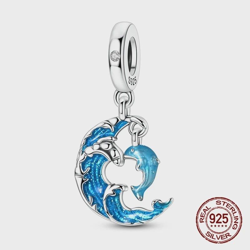 925 Sterling Zilveren Bedel Set: Dolfijn, Zeepaardje & Octopus - Blauw - DIY Armband Sieraden