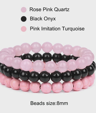 Set van 3 Natuursteen Armbanden: Rozenkwarts, Obsidiaan & Tijgeroog