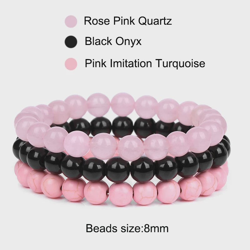 Set van 3 Natuursteen Armbanden: Rozenkwarts, Obsidiaan & Tijgeroog