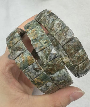 Natuurlijke Edelsteen Armband - Fluoriet & Citrien Vierkante Kralen