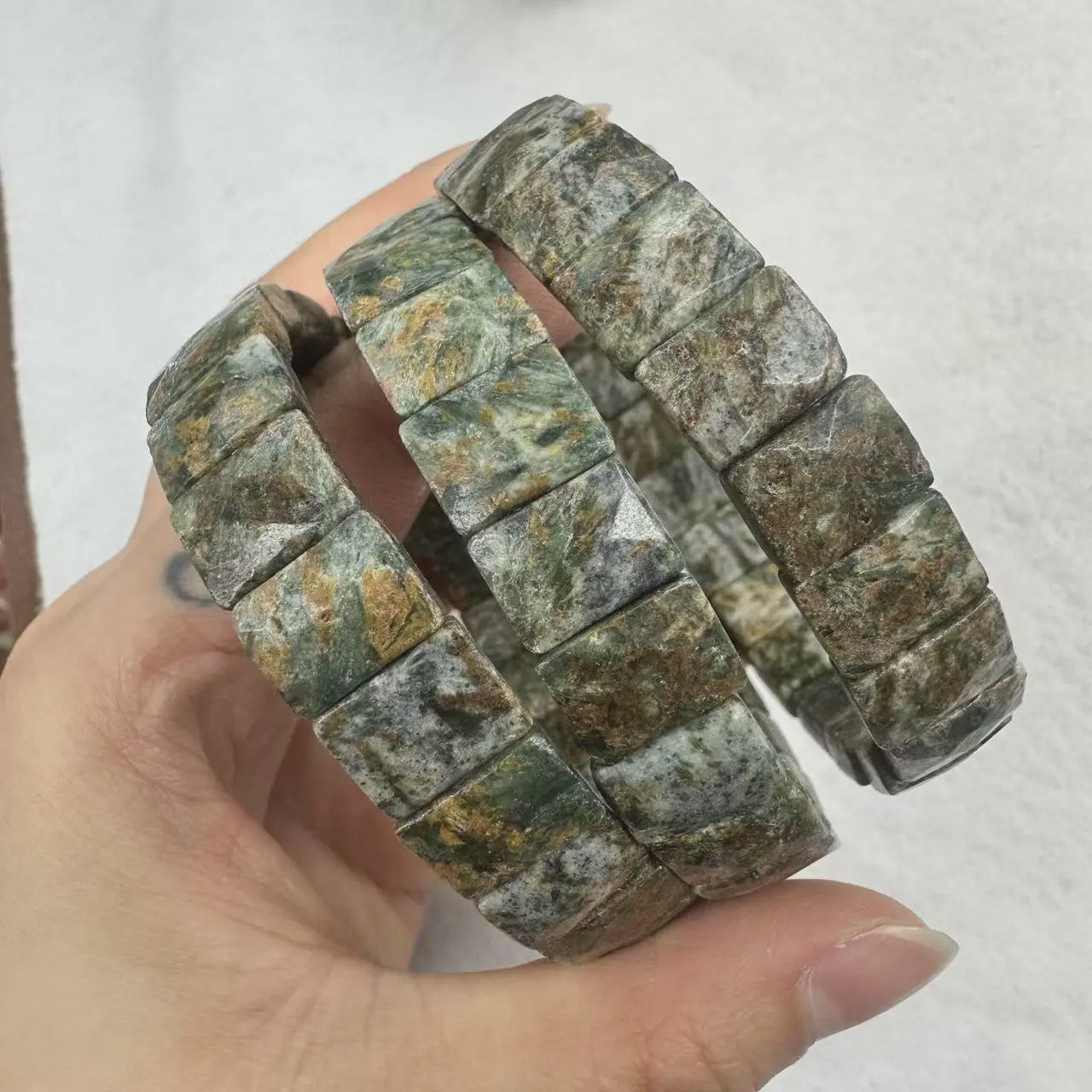 Natuurlijke Edelsteen Armband - Fluoriet & Citrien Vierkante Kralen
