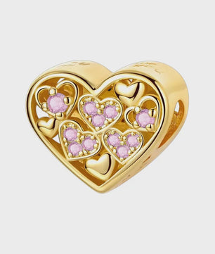925 Sterling Zilveren Bedel: Gouden Strik met Roze Hart & Kruis met Oog van Horus