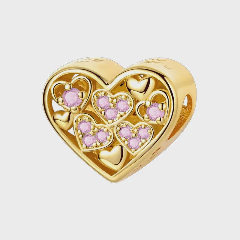925 Sterling Zilveren Bedel: Gouden Strik met Roze Hart & Kruis met Oog van Horus