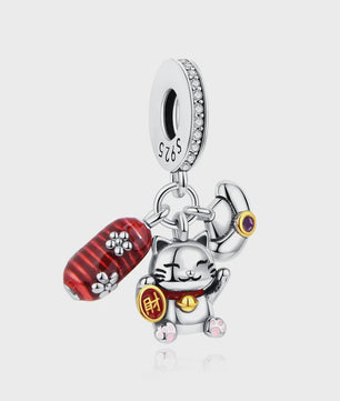 925 Sterling Zilveren Bedel Lucky Cat - Chinees Nieuwjaar & Japanse Stijl Hanger voor Dames Armbanden & Kettingen