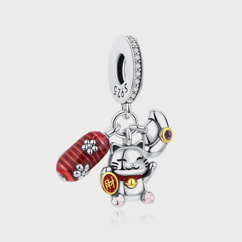 925 Sterling Zilveren Bedel Lucky Cat - Chinees Nieuwjaar & Japanse Stijl Hanger voor Dames Armbanden & Kettingen