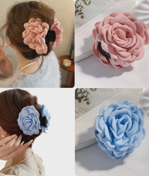 Bloem Haarclip Dames - Katoen Stof Rozen Klip - Medium Maat - Koreaanse Stijl Haarsieraad