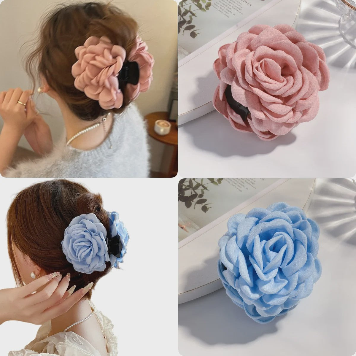 Bloem Haarclip Dames - Katoen Stof Rozen Klip - Medium Maat - Koreaanse Stijl Haarsieraad