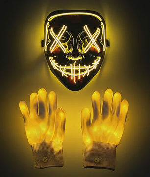 Verlicht LED Neon Purge Masker met Fiber Optic Handschoenen - Halloween & Feest