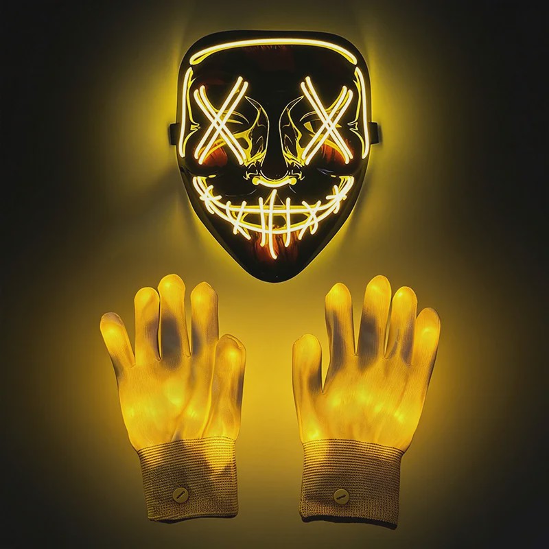 Verlicht LED Neon Purge Masker met Fiber Optic Handschoenen - Halloween & Feest