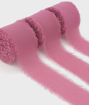 Handgemaakte Satijn Chiffon Lint Set - 3 Rollen van 5m met Rafeleffect voor Bruiloft, Cadeau & DIY Decoratie
