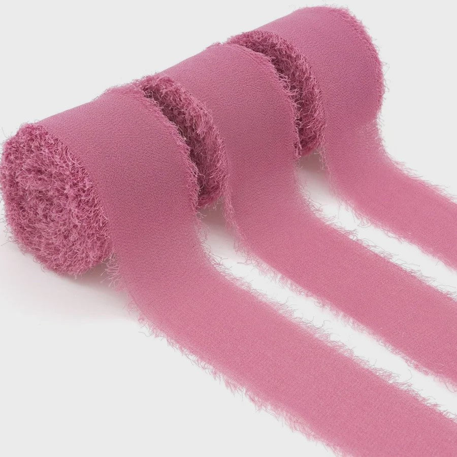 Handgemaakte Satijn Chiffon Lint Set - 3 Rollen van 5m met Rafeleffect voor Bruiloft, Cadeau & DIY Decoratie