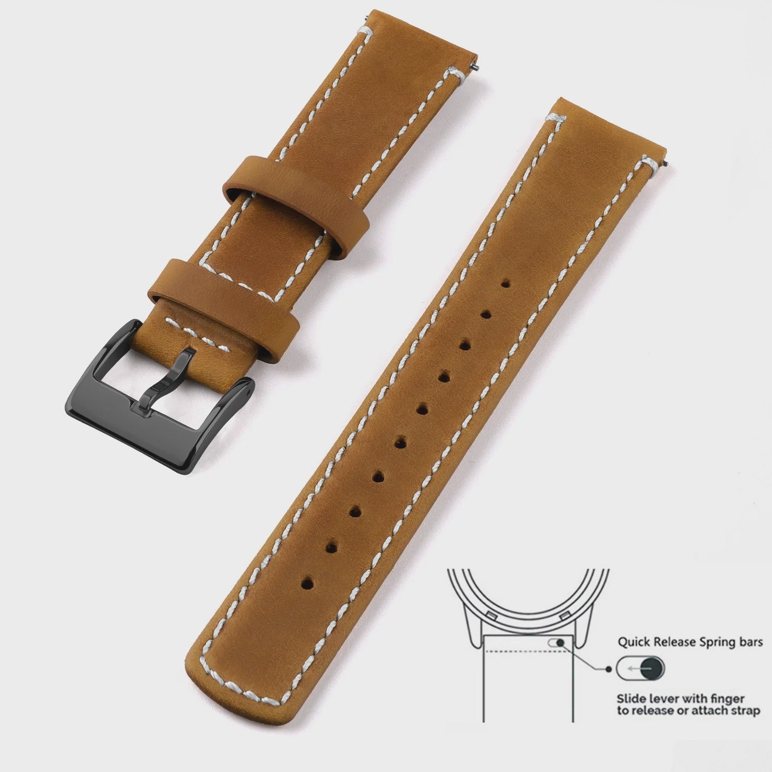 Top Grain Echt Lederen Horlogeband - 20mm/22mm Quick Release - Voor Heren, Dames & Samsung Galaxy Watch