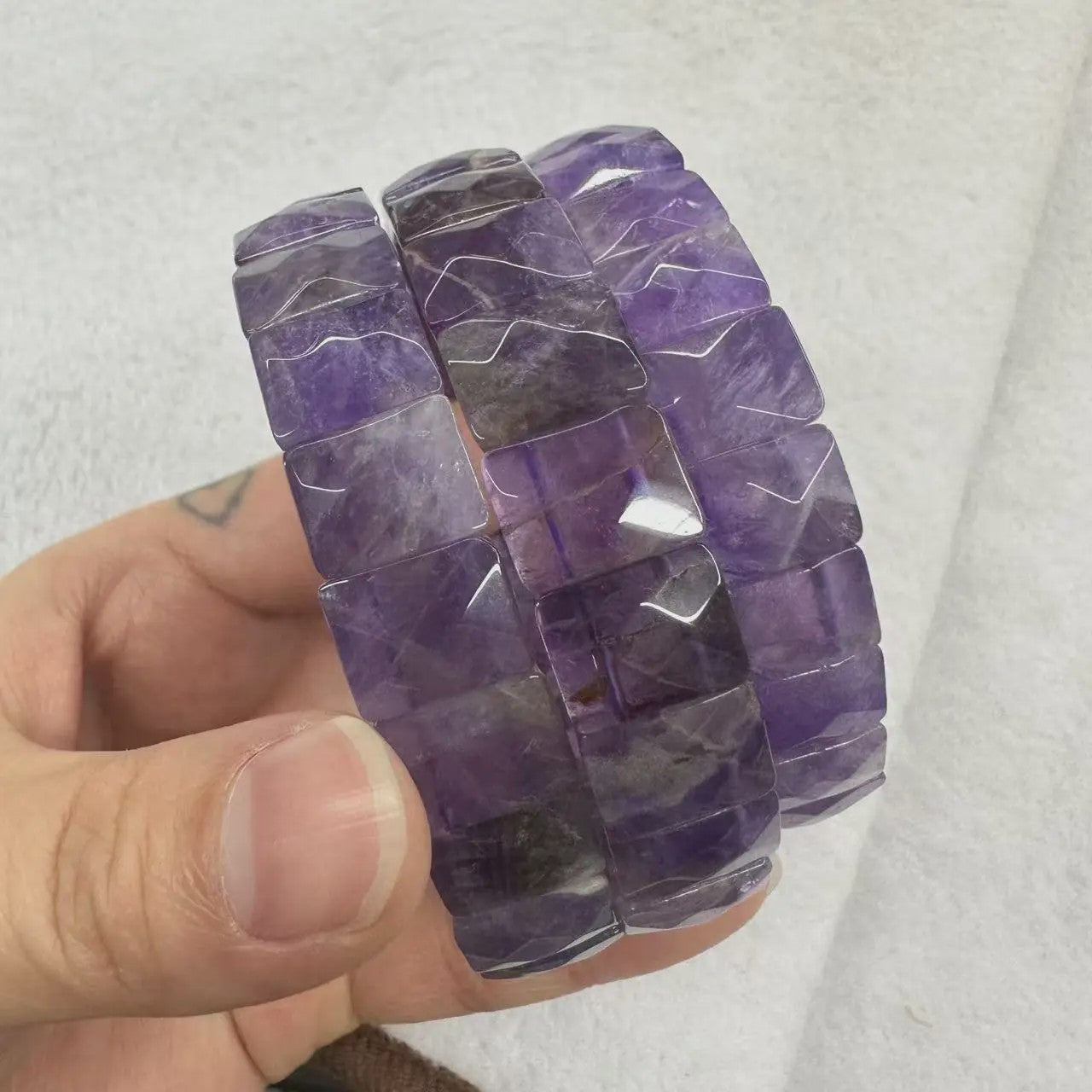 Natuurlijke Edelsteen Armband - Fluoriet & Citrien Vierkante Kralen