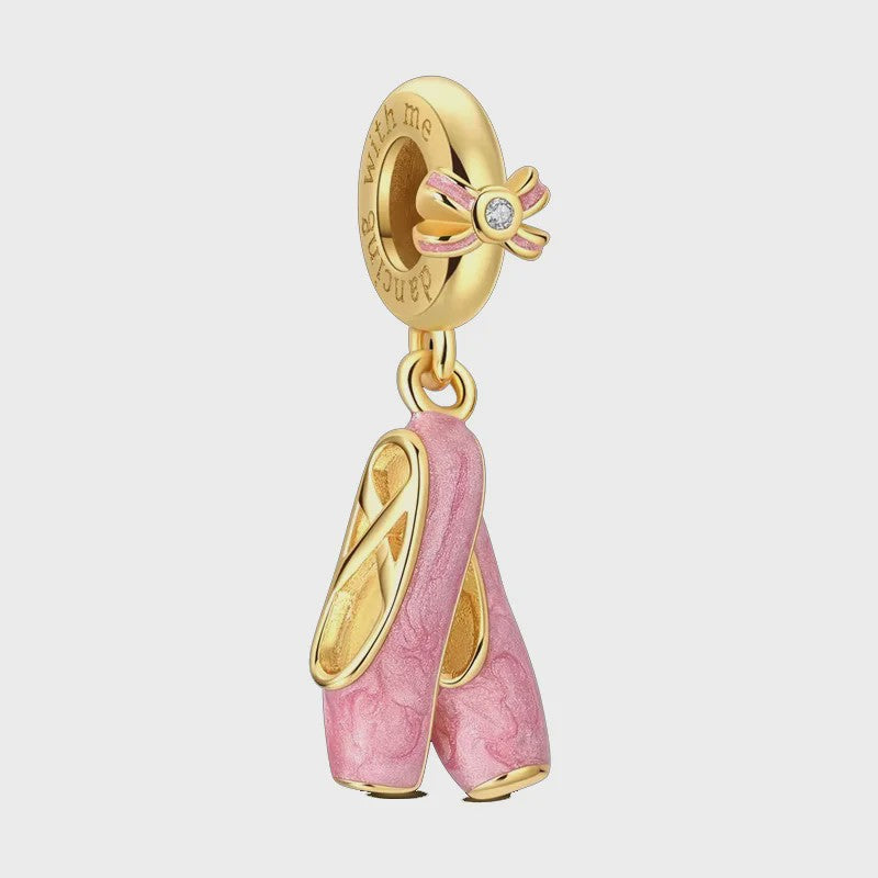 925 Sterling Zilveren Bedel: Gouden Strik met Roze Hart & Kruis met Oog van Horus
