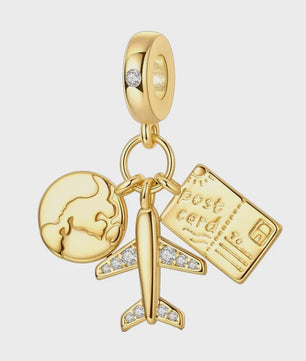 925 Sterling Zilveren Bedel: Gouden Strik met Roze Hart & Kruis met Oog van Horus