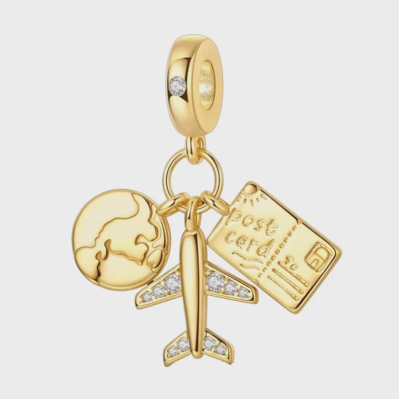 925 Sterling Zilveren Bedel: Gouden Strik met Roze Hart & Kruis met Oog van Horus