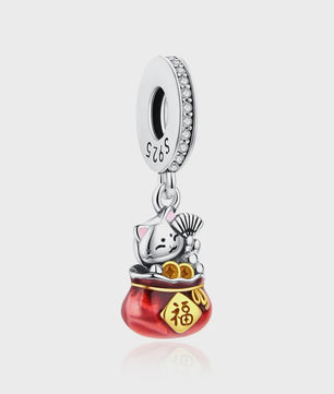 925 Sterling Zilveren Bedel Lucky Cat - Chinees Nieuwjaar & Japanse Stijl Hanger voor Dames Armbanden & Kettingen