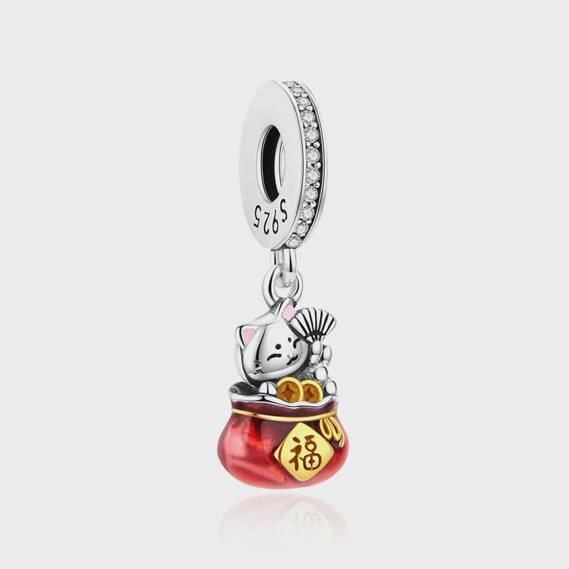 925 Sterling Zilveren Bedel Lucky Cat - Chinees Nieuwjaar & Japanse Stijl Hanger voor Dames Armbanden & Kettingen