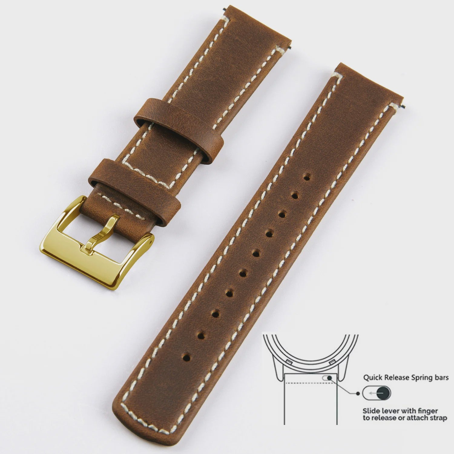 Top Grain Echt Lederen Horlogeband - 20mm/22mm Quick Release - Voor Heren, Dames & Samsung Galaxy Watch