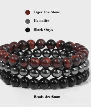 Set van 3 Natuursteen Armbanden: Rozenkwarts, Obsidiaan & Tijgeroog